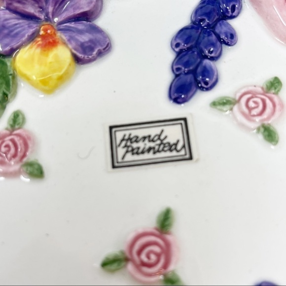 FITZ & FLOYD 1994 Embossed Oval Plate Roses, Violets MAYFAIR Floral 9.5” X 7.5” - Picture 3 of 7